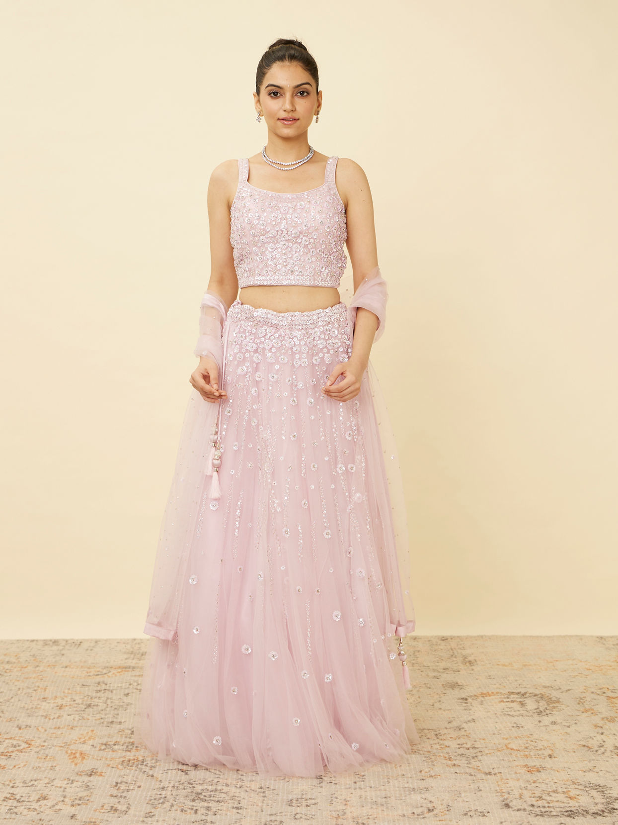 Rosewater Pink Floral Patterned Skirt Top Set image number 0